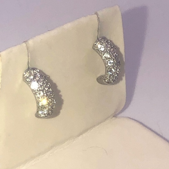 VTG Sterling Silver Curved Half Hoop Cz Stone Stud Earrings / .5” - Picture 2 of 7